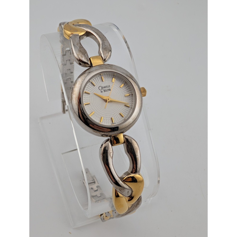 Caravelle Bulova Watch Women 22mm Case 6.75" Two Tone Band- New Battery